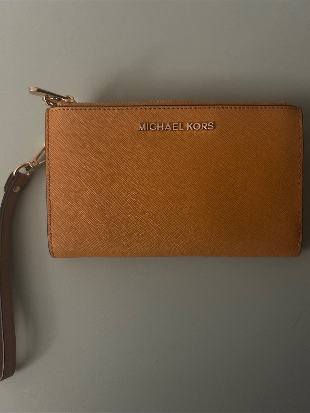 Michael Kors Cognac Brown Saffiano Wristlet Wallet
